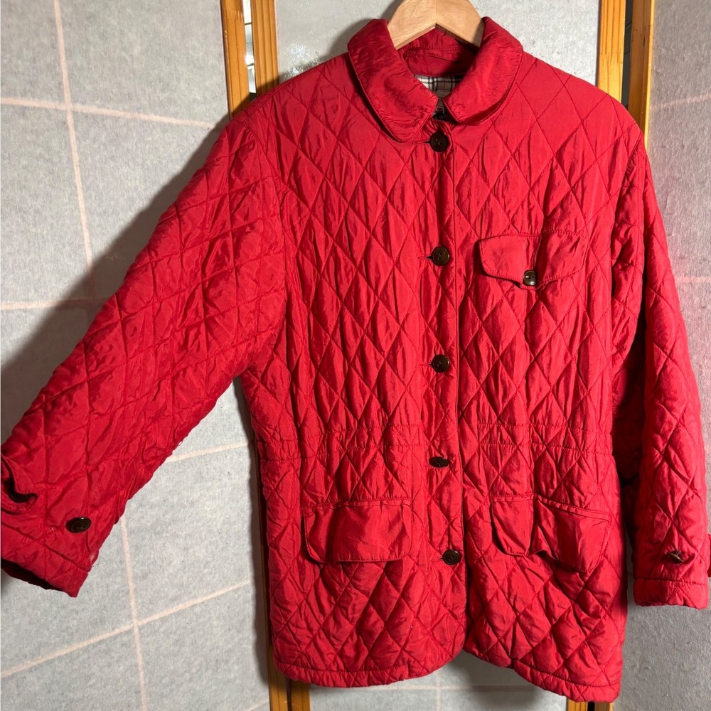 Vintage Banana Republic Quilted Diamond Pattern Barn Style‎ Jacket Red Women's M